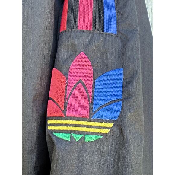 ADIDAS Original black nylon rainbow strip trefoil mock neck windbreaker jacket - Picture 5 of 9
